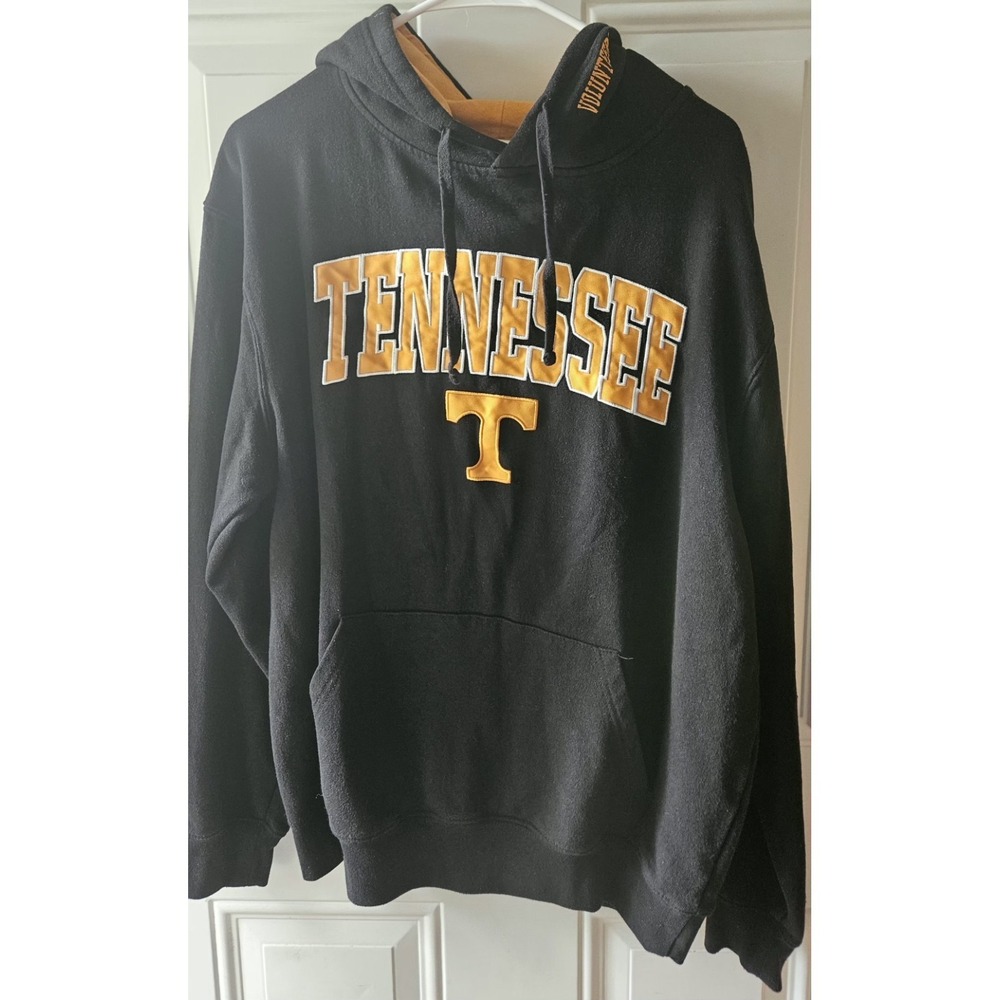 Tennessee Volunteers Hoodie Mens Large Gray Orange Spell Out Fleece Sweatshirt *